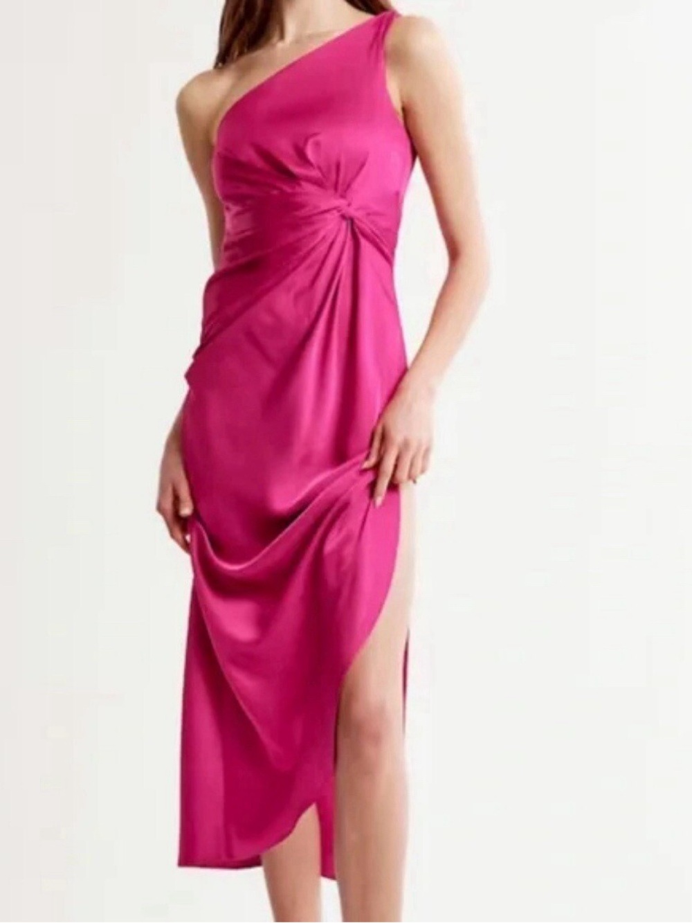 Abercrombie & Fitch One-Shoulder Magenta Twist Midi Dress